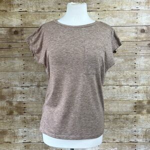 Merokeety Womens Small Heathered Brown Short Sleeve Pocket T-Shirt Crew Neck Top